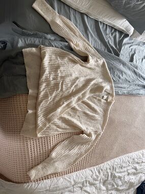 Max Studio Cream Ribbed Scoop-Neck Sweater